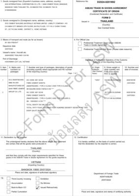 Chứng chỉ nhập khẩu tấm cemboard Thái Lan