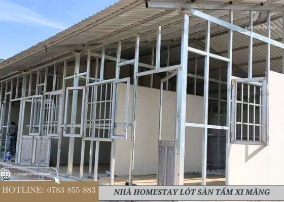 Nhà homestay lót sàn bằng tấm xi măng